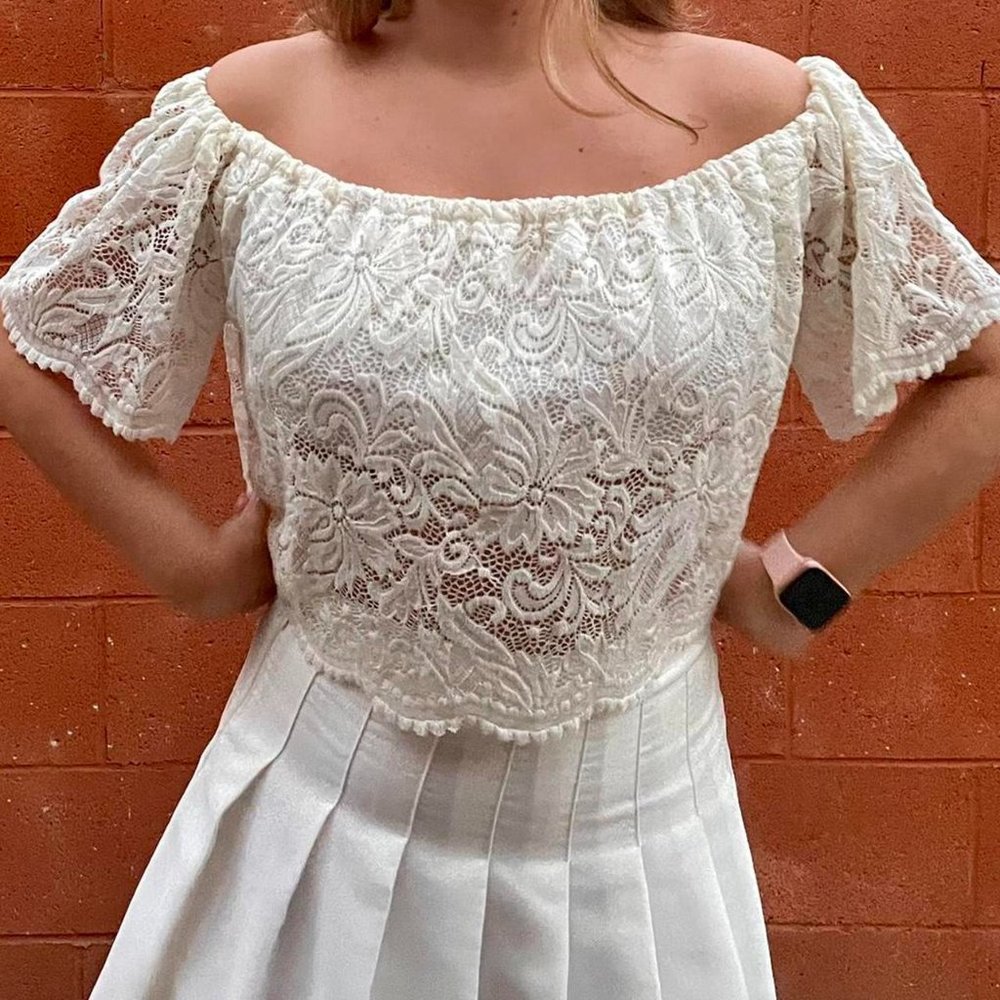 White Floral Eyelet Crop Top